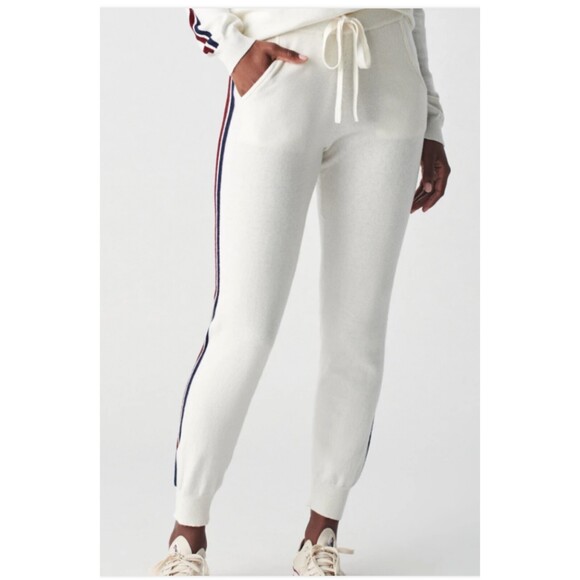 Faherty Pants - Faherty Sconset Jogger Womens Small Ivory Stripe Cashmere Blend NWT